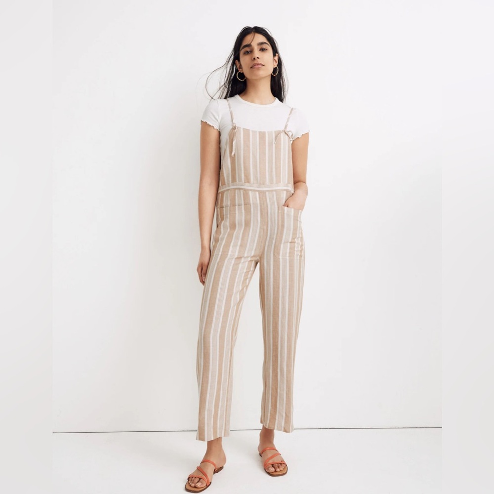NWT Madewell Striped Tie-Strap Wide-Leg Overalls Large